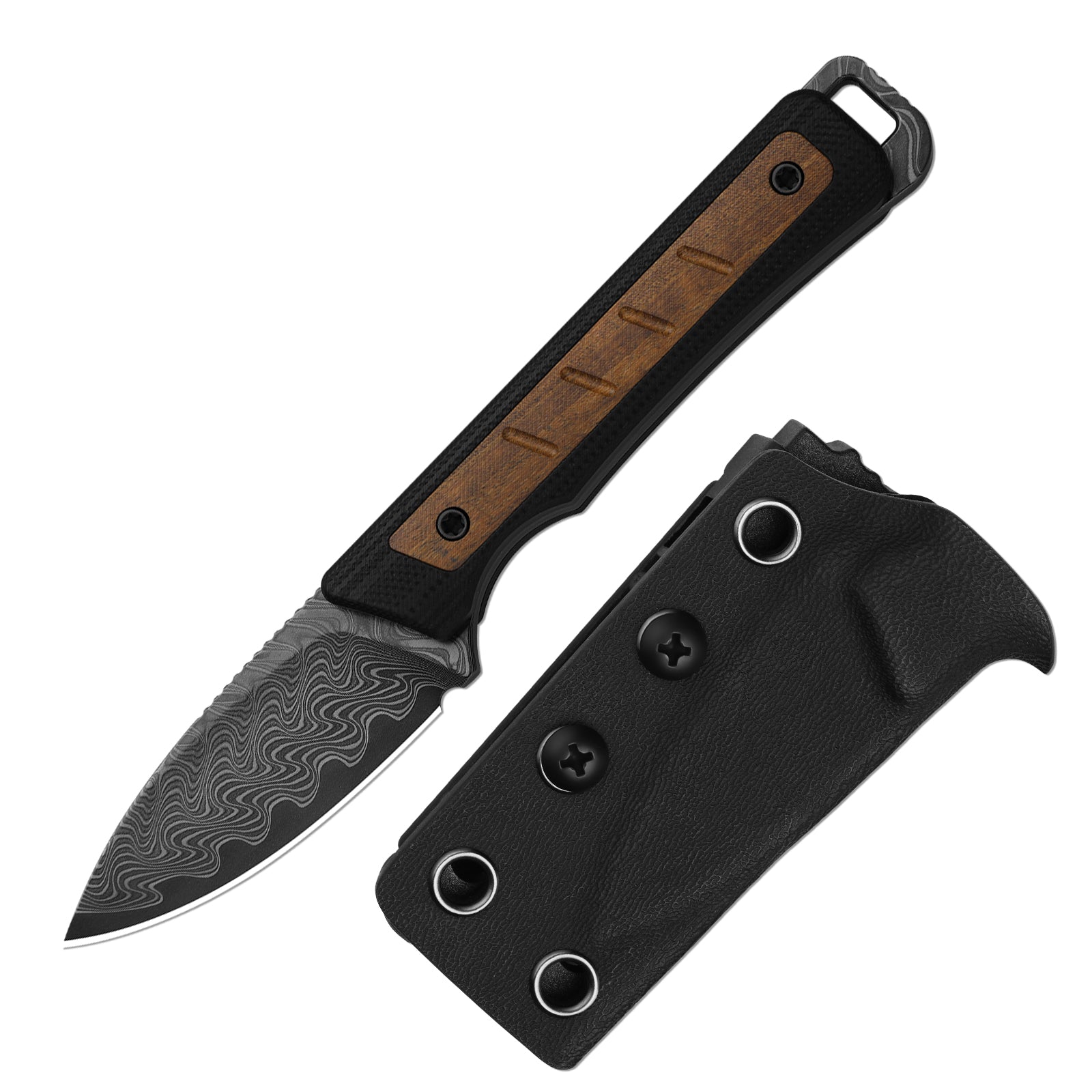 Whiskey Jack | Acid-washed Damascus | G10 & Mkuruti Wood | Skeletonized Tang | 1108A2