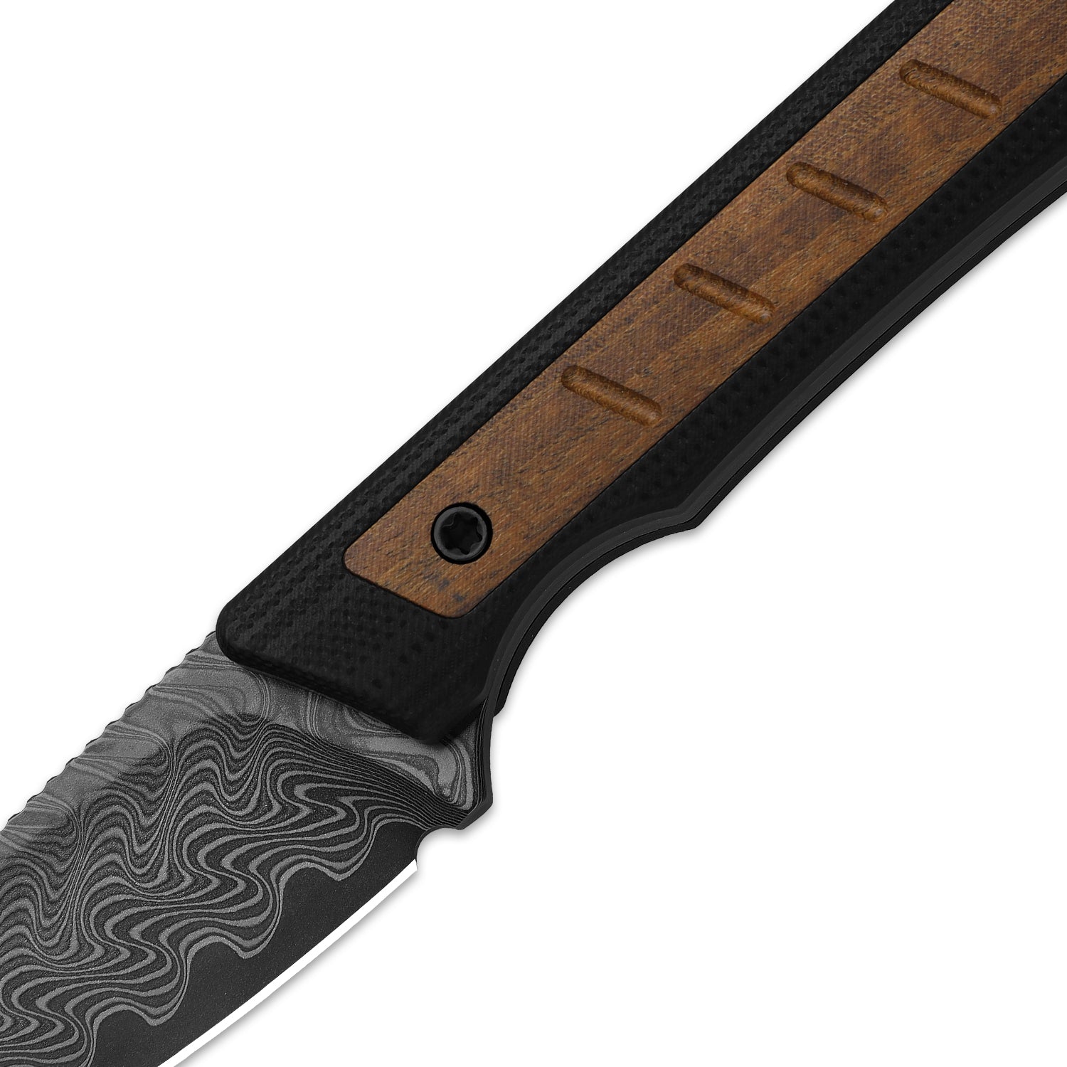 Whiskey Jack | Acid-washed Damascus | G10 & Mkuruti Wood | Skeletonized Tang | 1108A2