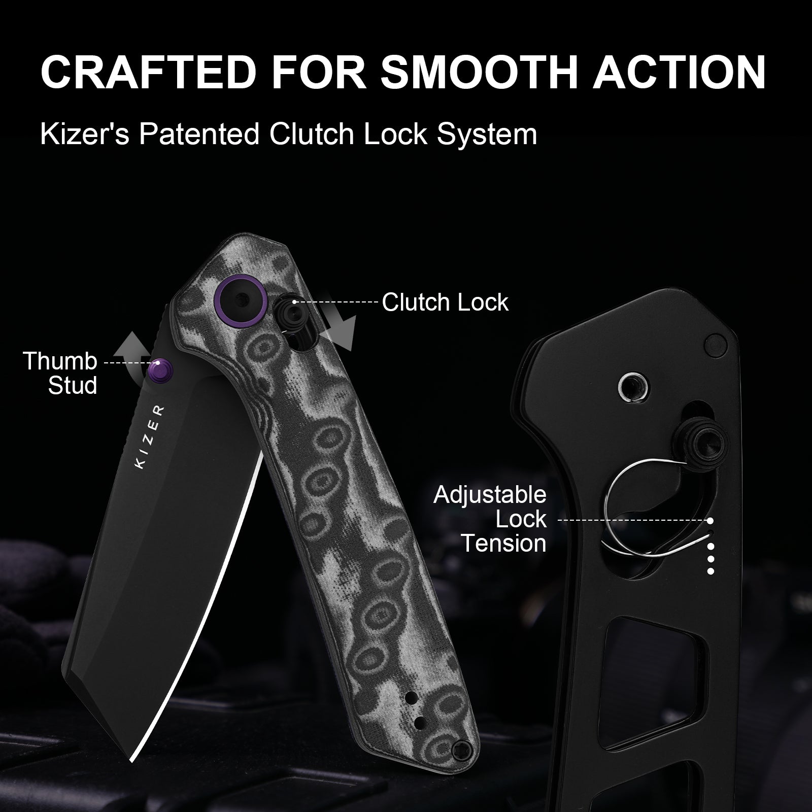 Madrac | Kizer Clutch Lock™ | GID | Micarta With Vortex Pattern | KizerV™ 3693PR2