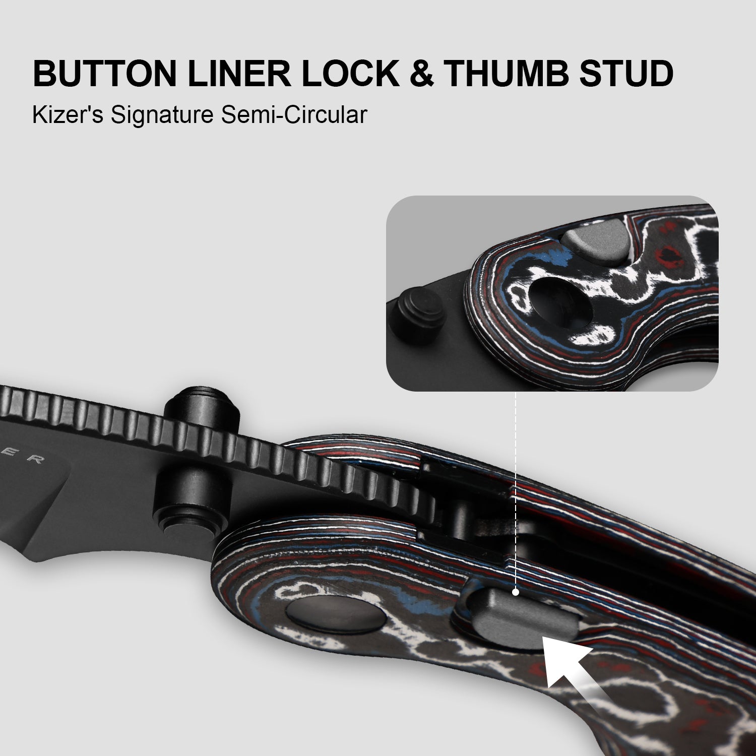 Microbe™ | Kizer Button Liner Lock™ | Ultra DLC | M390 | Fat Carbon | KizerB™ 2742A2