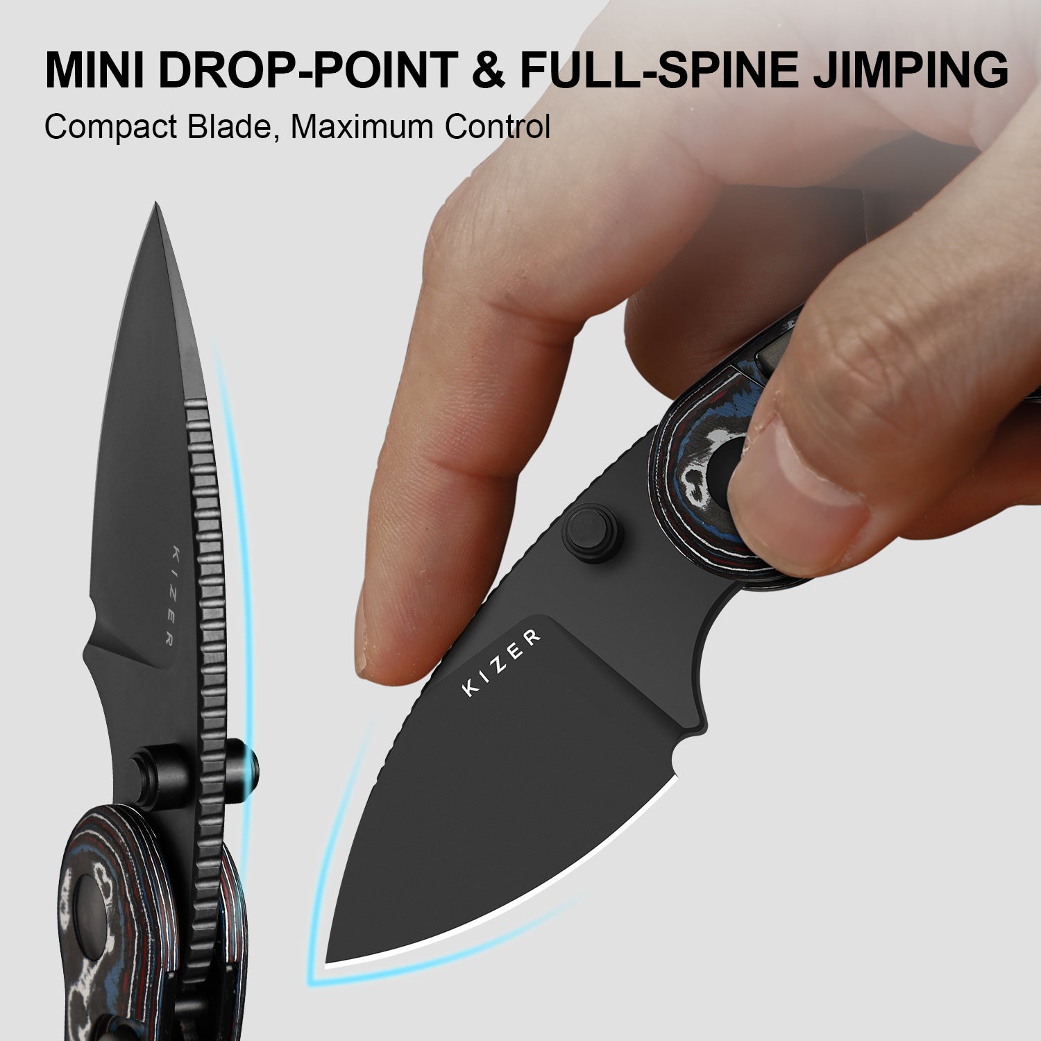 Microbe™ | Kizer Button Liner Lock™ | Ultra DLC | M390 | Fat Carbon | KizerB™ 2742A2