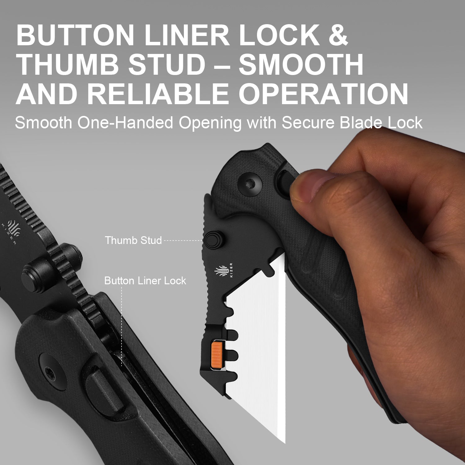 Sheepdog® Utility Knives | Kizer Button Liner Lock™ | C01C Uti 2 | 5Cr15MoV | KizerV™ 3488.29JNA3