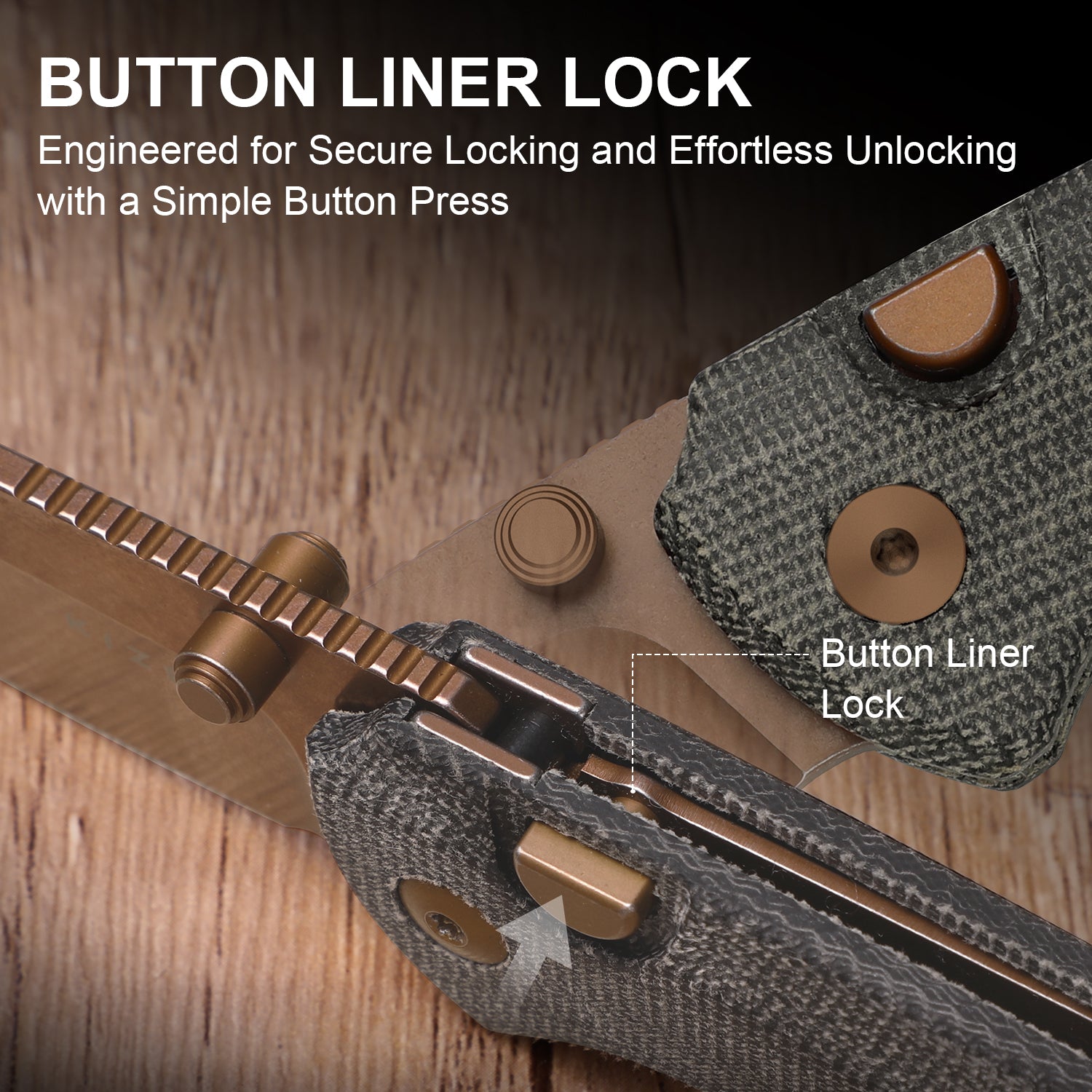 T1 BD | Button Liner Lock™ | Sunset Metal PVD | Nitro-V | Norplex UltreX Micarta | KizerV™ 3490.2BA2