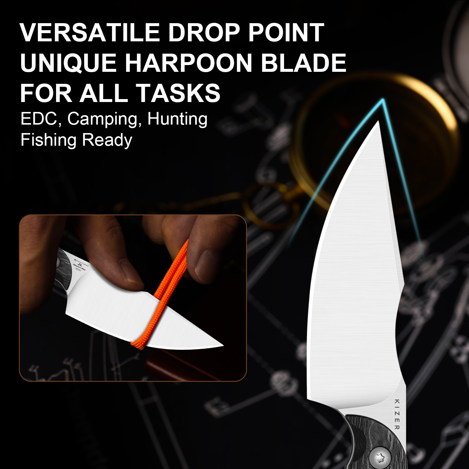 Mini Harpoon | M390 | Carbon Fiber | KizerV™ 1040S8