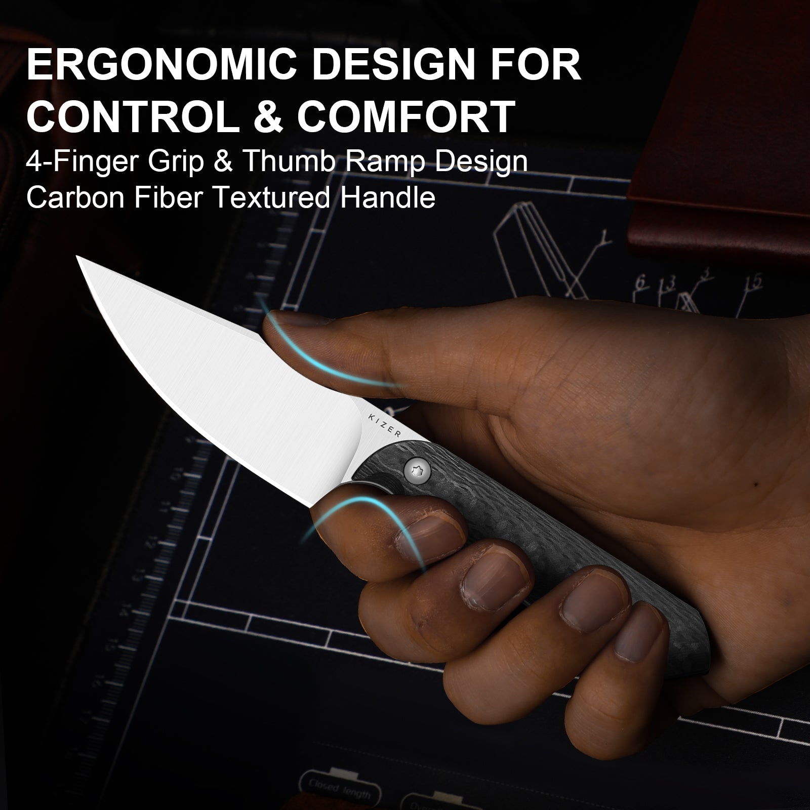 Mini Harpoon | M390 | Carbon Fiber | KizerV™ 1040S8