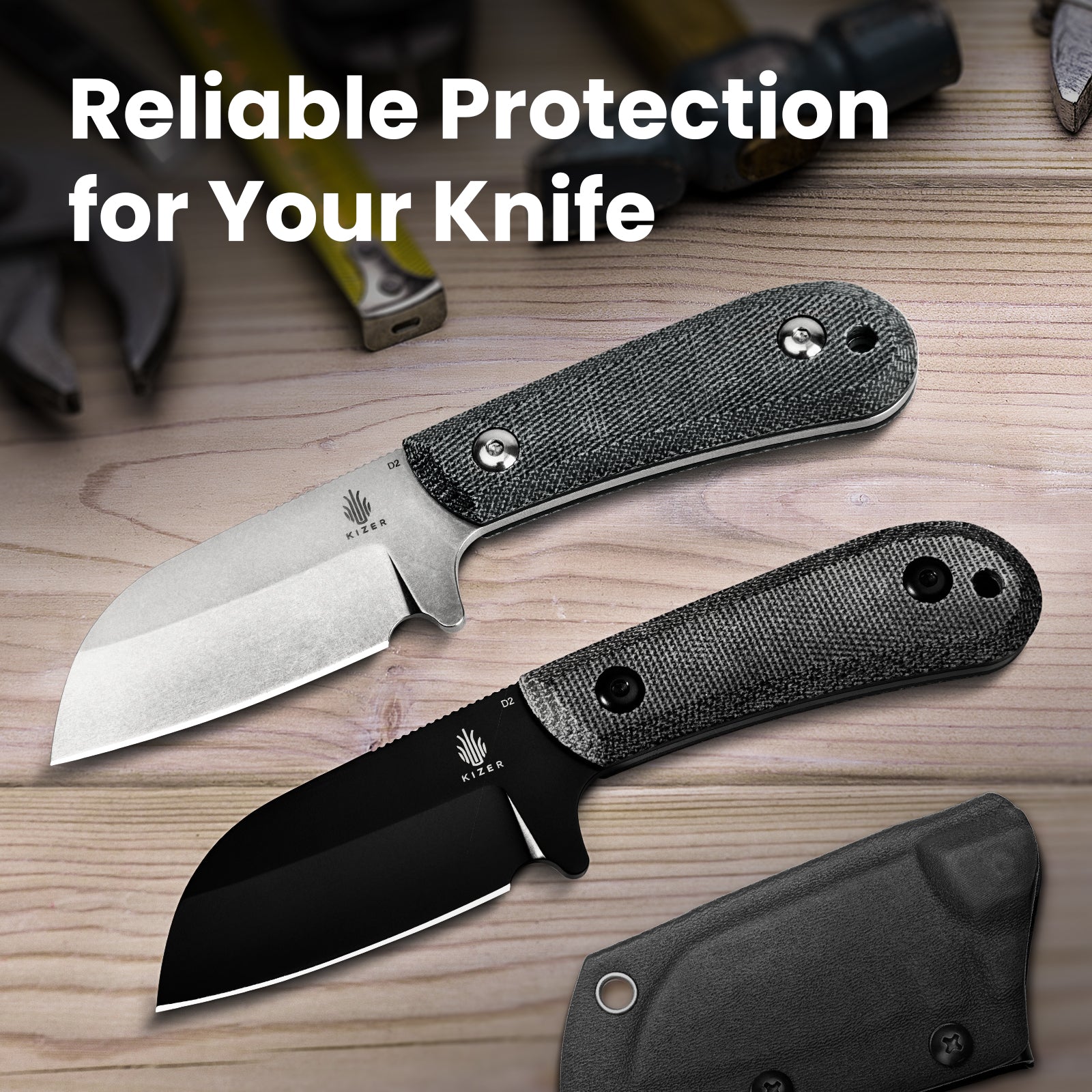 Kizer 2.94 inch Deckhand D2 Compact Fixed Blade G10+Micarta Handle