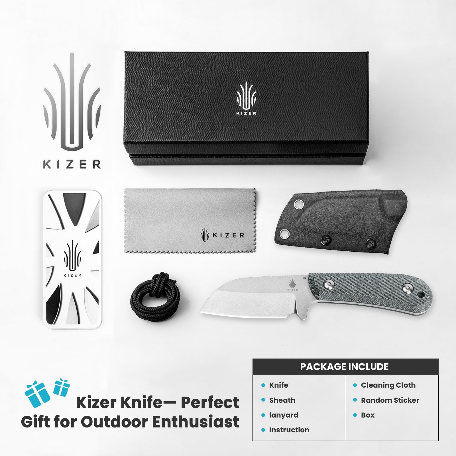 Kizer 2.94 inch Deckhand D2 Compact Fixed Blade G10+Micarta Handle