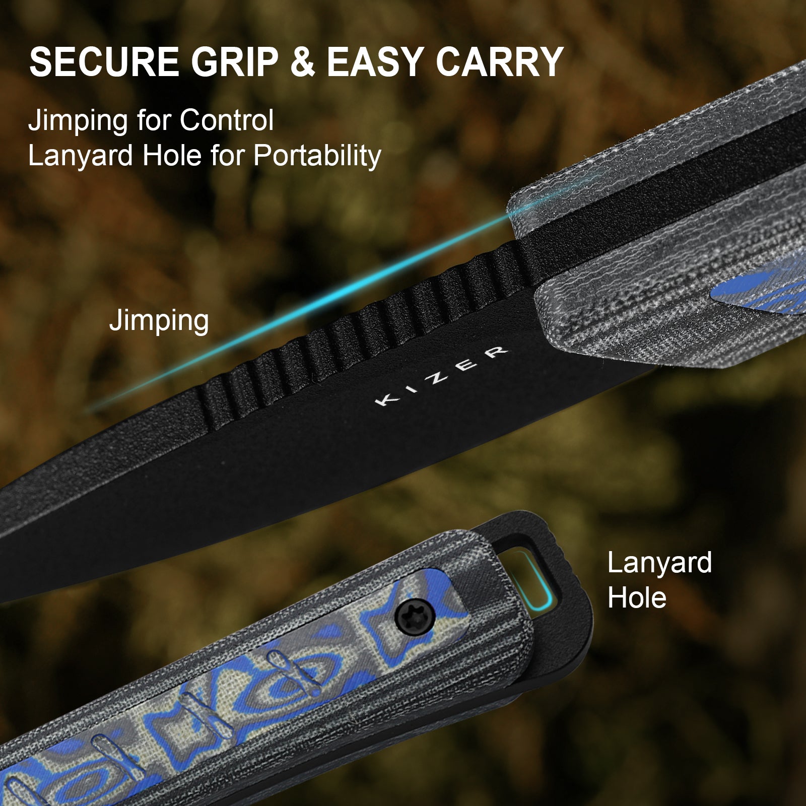 Whiskey Jack | 10V | Micarta With Vortex Pattern | Skeletonized Tang | KizerV™ 1108A1