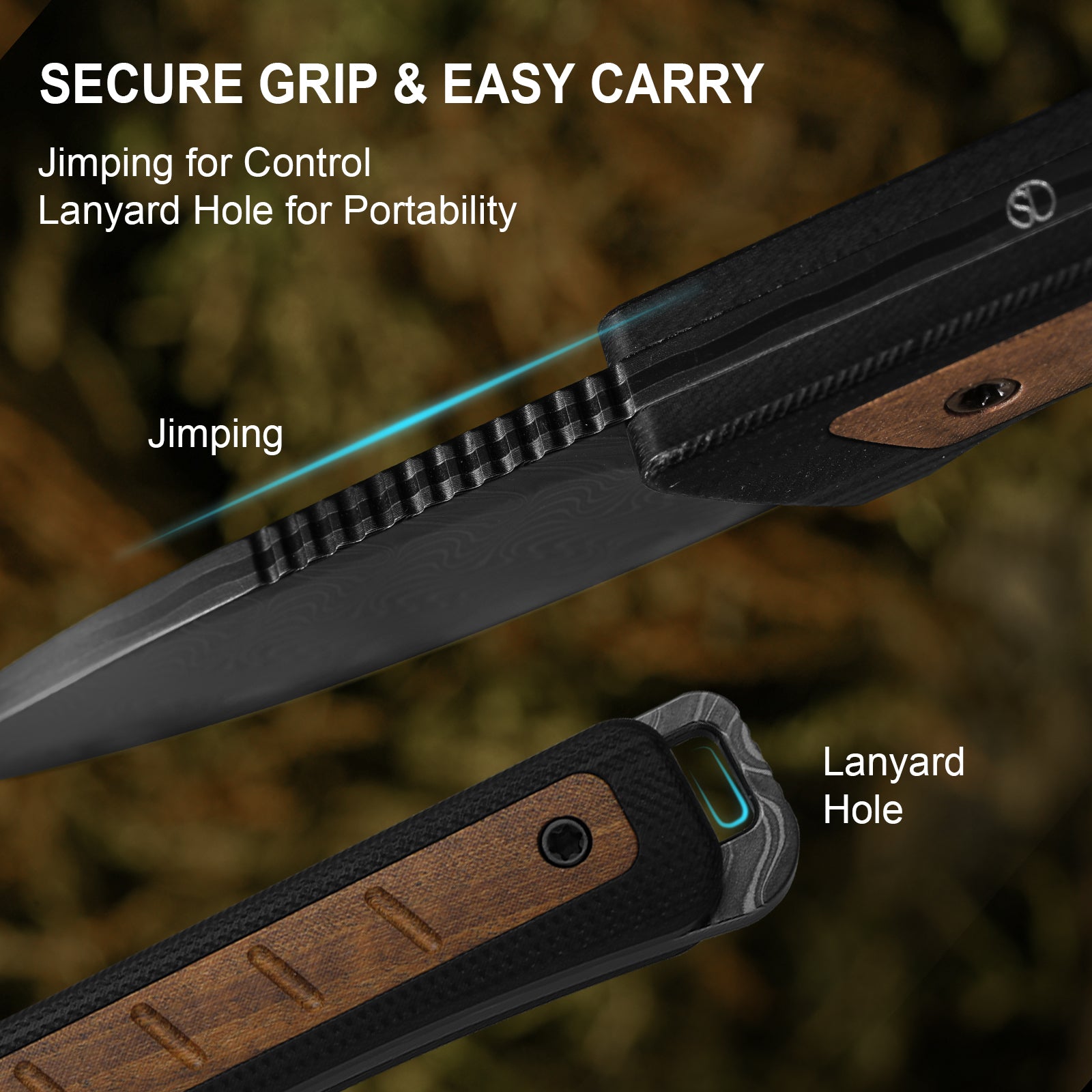 Whiskey Jack | Acid-washed Damascus | G10 & Mkuruti Wood | Skeletonized Tang | 1108A2