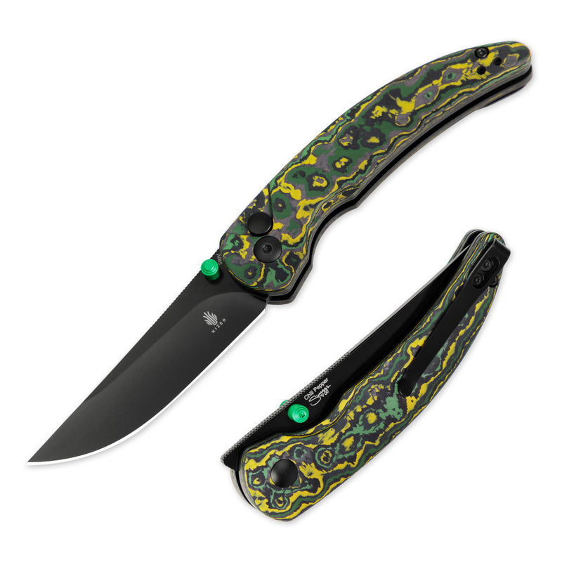 Kizer Chili Pepper S90V Blade Button Lock Fatcarbon Handle Ki3601A1 (3.03 " Black)