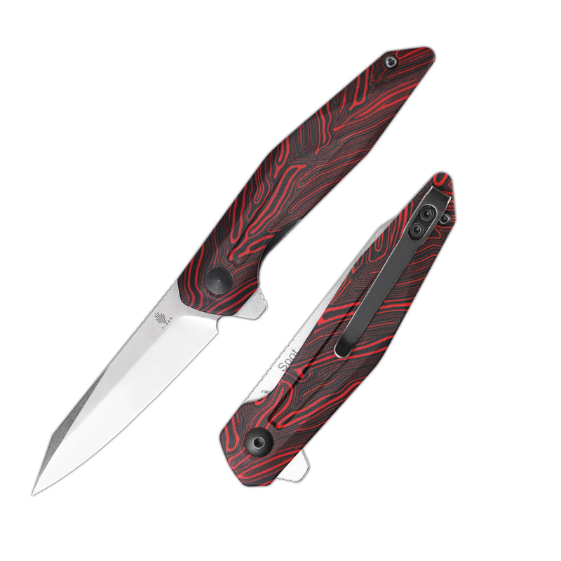 Kizer Spot Liner Lock Knife Black&Red Damascus G10 V3620C1 (2.91" Stonewash)