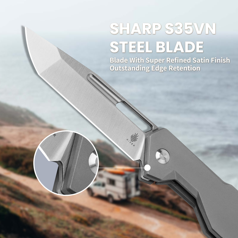 Kizer Beyond S35VN Blade Frame Lock Titanium Handle Ki3678A1 (3.35" Satin)