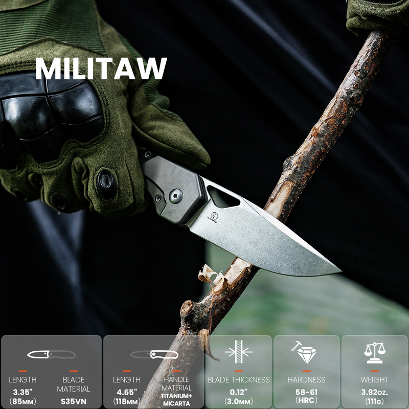 Kizer Militaw Titanium+Micarta Handle Ki3634A1 (3.35" Stonewashed)