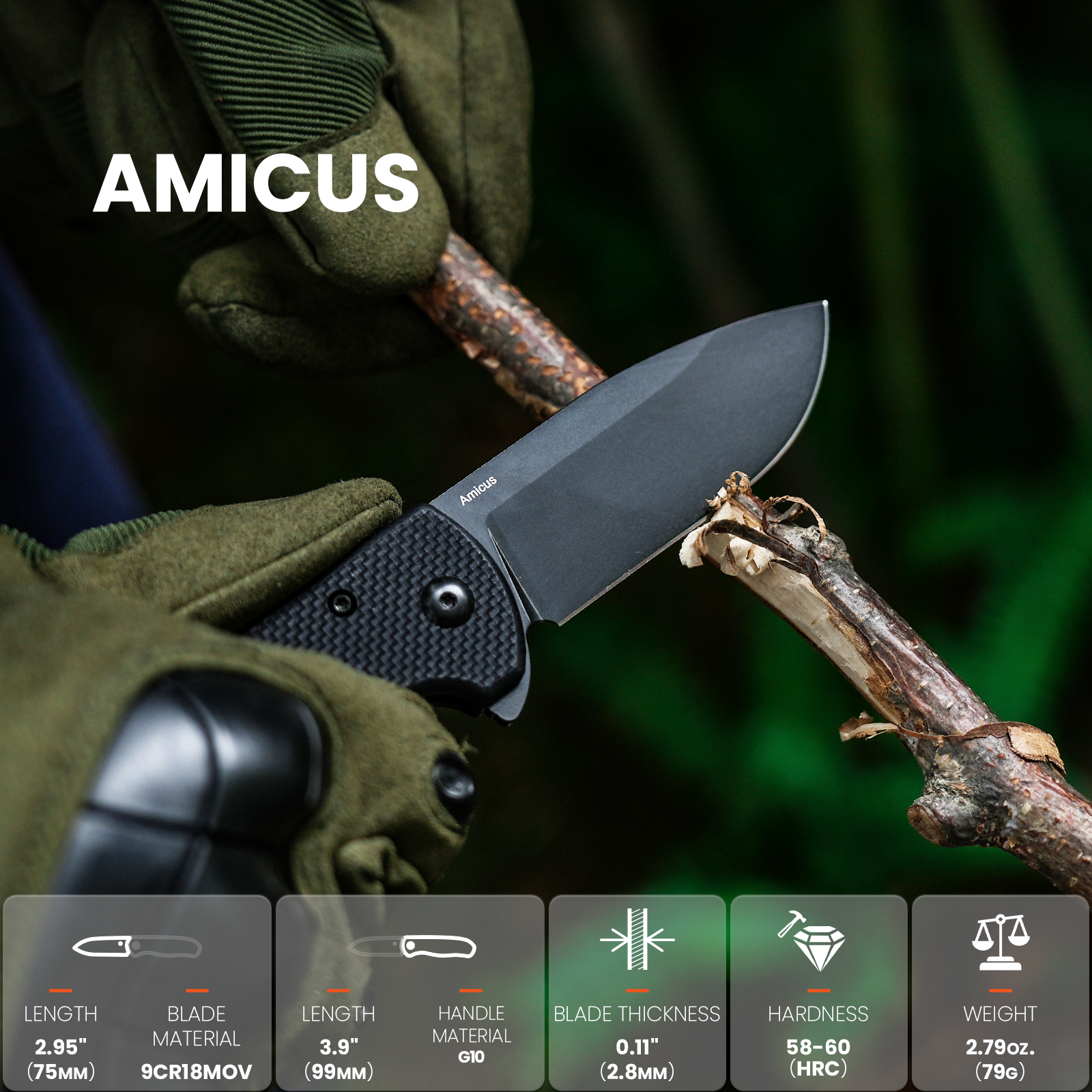 Amicus 2.95 inch Button Lock G10 Handle L3002A1-Kizer