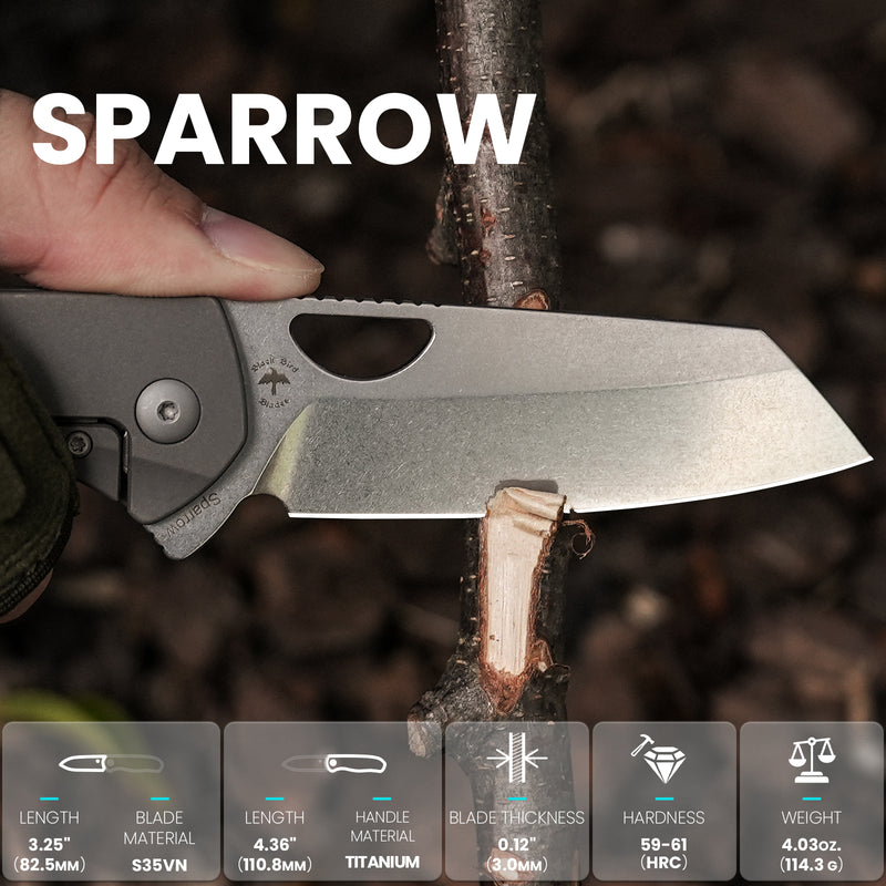 Kizer Sparrow S35VN Blade 3D hidden reversible clip Frame Lock Titanium Handle Ki3628A1 (3.27" Stonewashed)