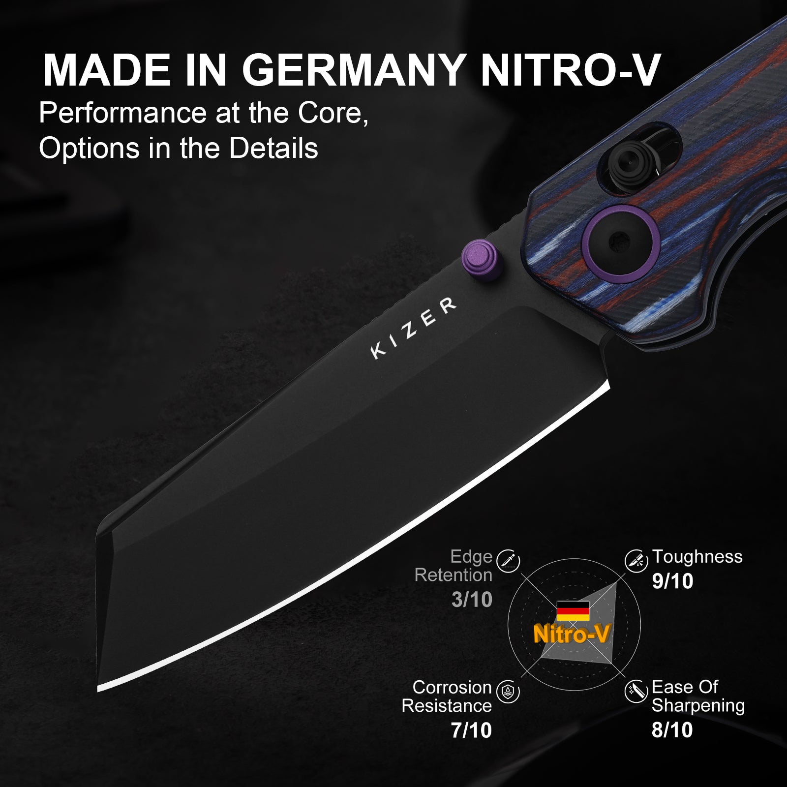 Madrac | Kizer Clutch Lock™ | GID | Micarta With Vortex Pattern | KizerV™ 3693PR2