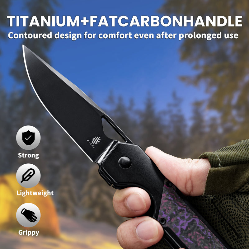Kizer Militaw S45VN Blade Frame Lock Titanium+Fatcarbon Handle Ki3634A2 (3.35 " DLC)
