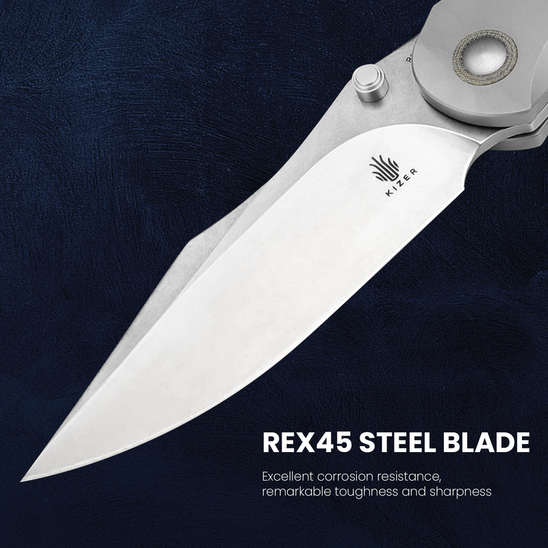 Kizer Mystic Rex45 Blade Titanium+Micarta Handle Ki4636A1 (3.74" Stonewashded)
