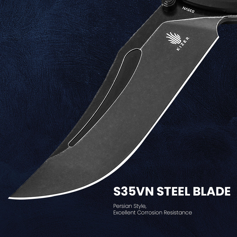 Kizer Phoenix S35VN Blade Liner Lock Fatcarbon+Aluminium Handle Ki4647A1(3.58" Black Stonewashed)