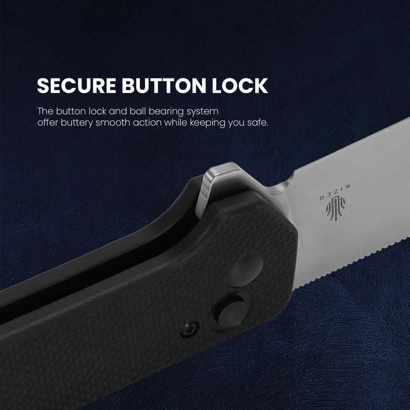 Kizer Ruler Button Lock G10 Handle L4003A1 (3.35" Satin)