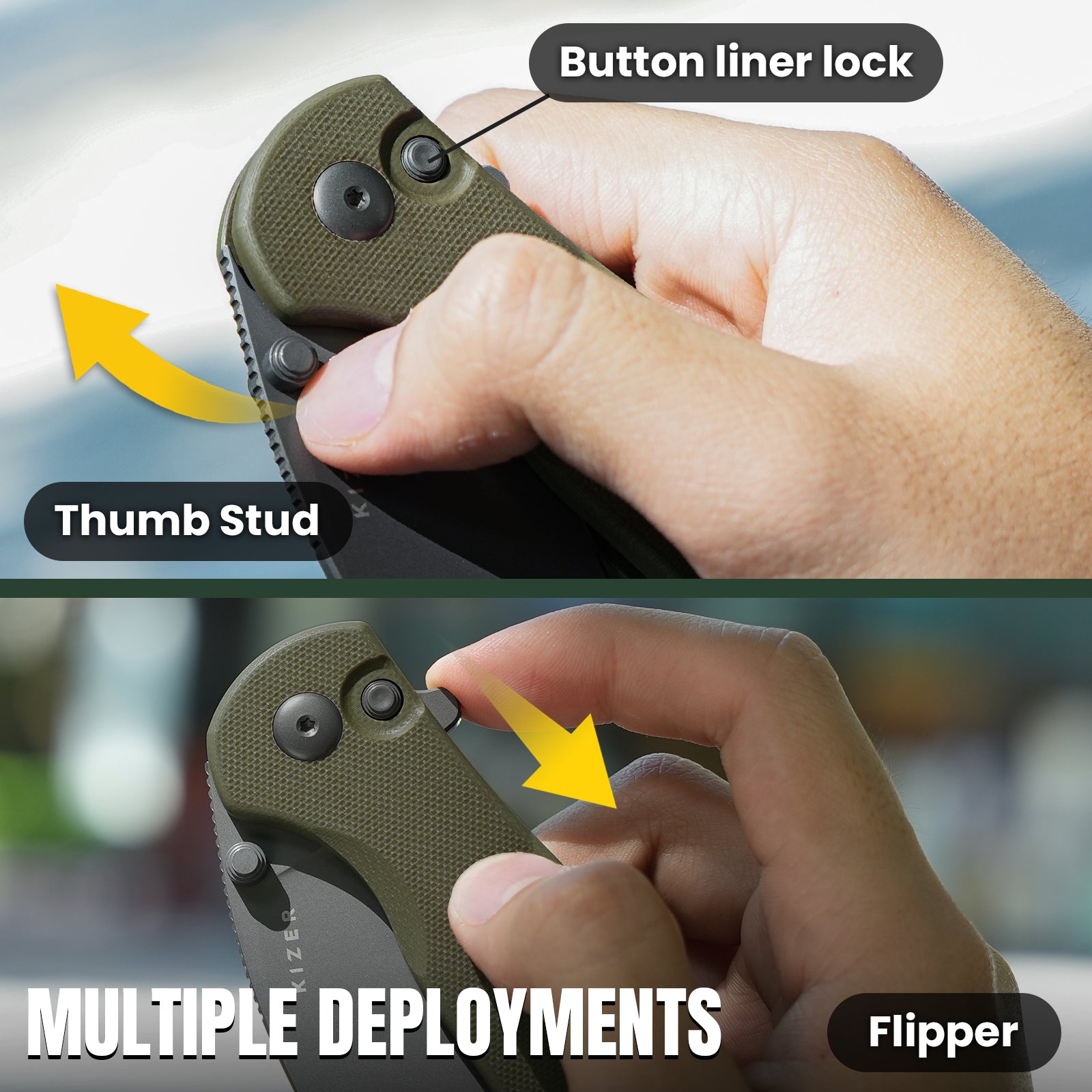 Mini Grouper | D2 | Olive Green G10 | V3669A3 – Kizer