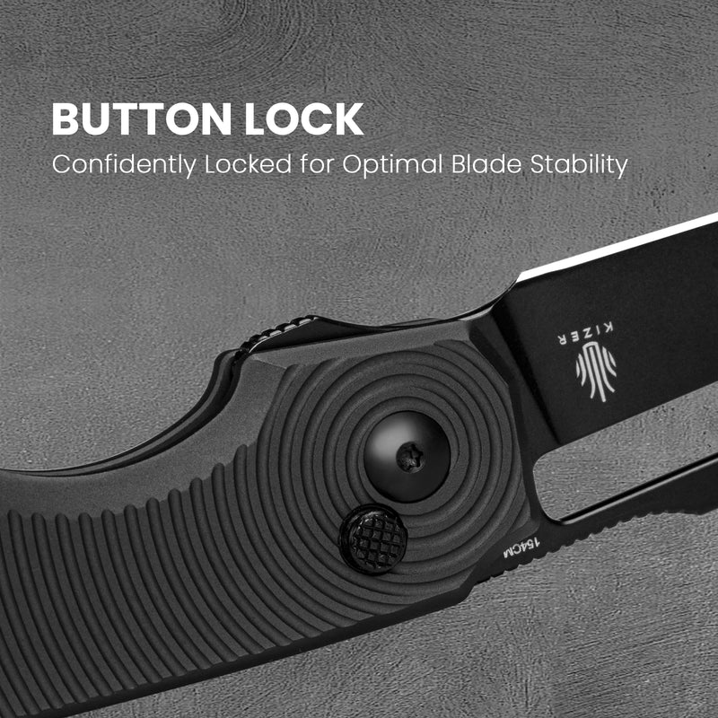 Kizer Dogfish 154CM Blade Button Lock Aluminium Handle V3640C1 (3.15" Black)