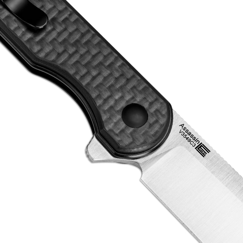 Kizer Assassin 154CM Blade Button Lock Carbon Fiber & G10 Handle V3549C3 (3.03" Satin)