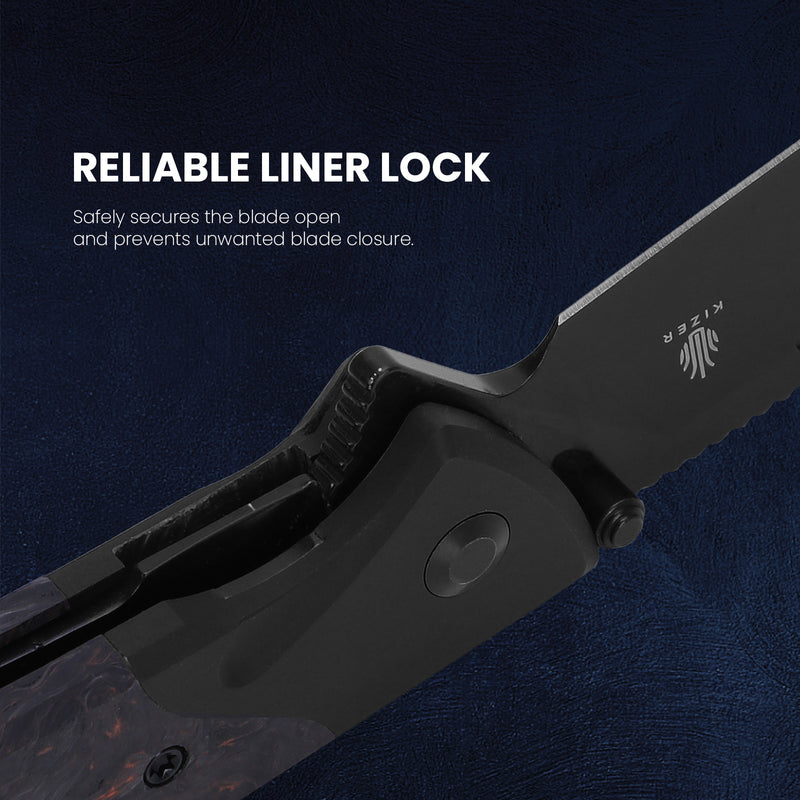 Kizer Phoenix S35VN Blade Liner Lock Fatcarbon+Aluminium Handle Ki4647A1(3.58" Black Stonewashed)