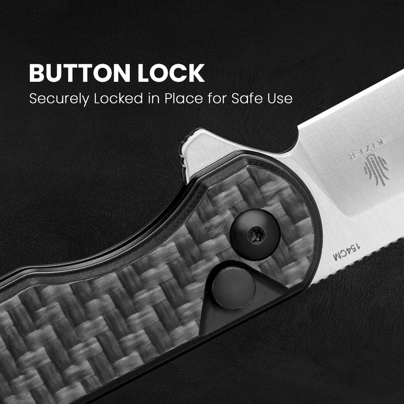 Kizer Assassin 154CM Blade Button Lock Carbon Fiber & G10 Handle V3549C3 (3.03" Satin)