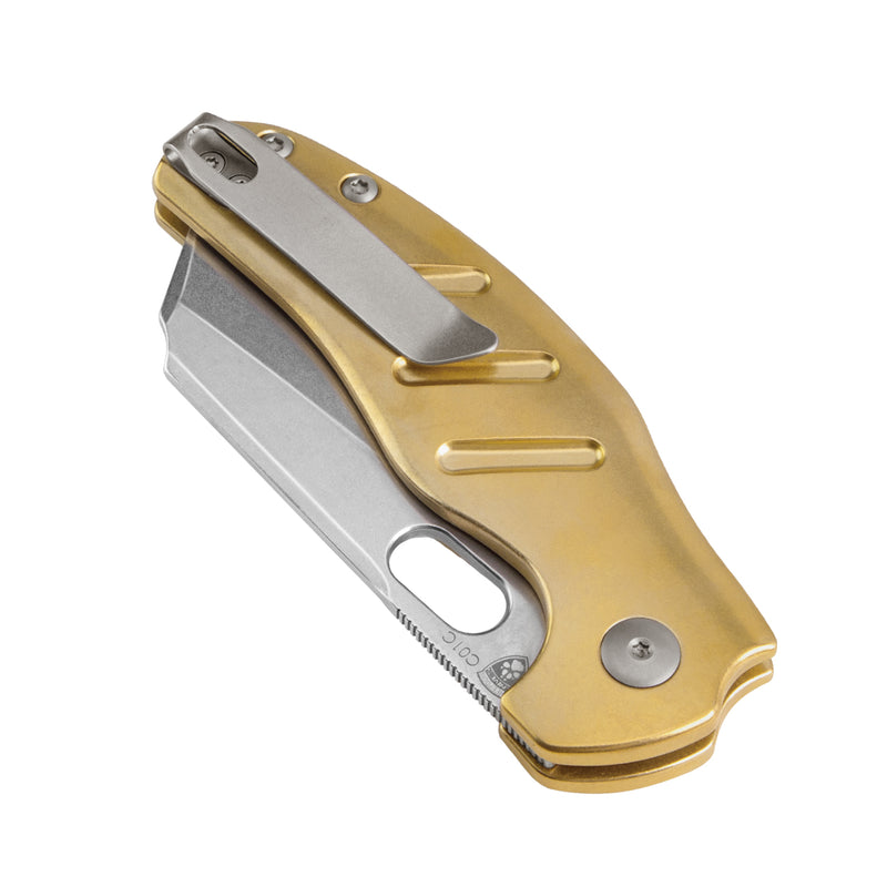 Kizer C01C 3V Blade Button Lock Brass Handle V4488BC2 (3.29" Stonewashed)