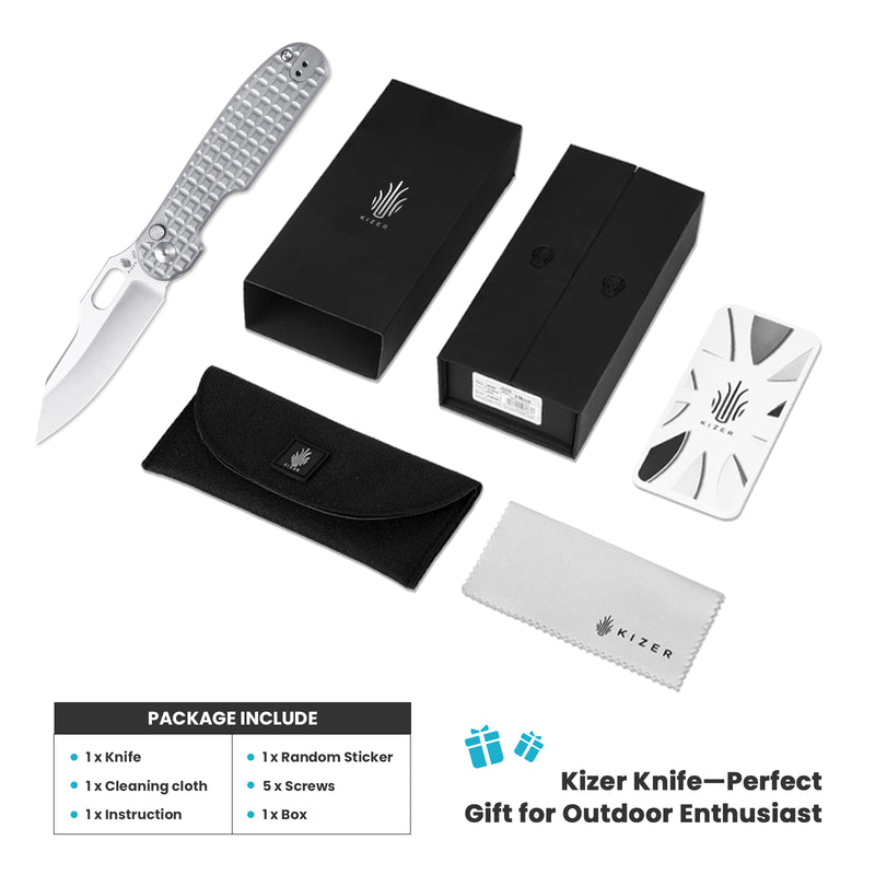 Kizer Cormorant Button Lock Knife Gray Titanium Ki4562A4 (3.23" Satin 20CV)
