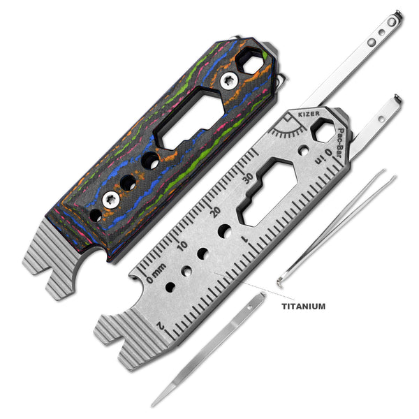 Kizer Titanium & Camo Carbon 80's EDC Multi-Functional Multicolored Tools Pac-Bar