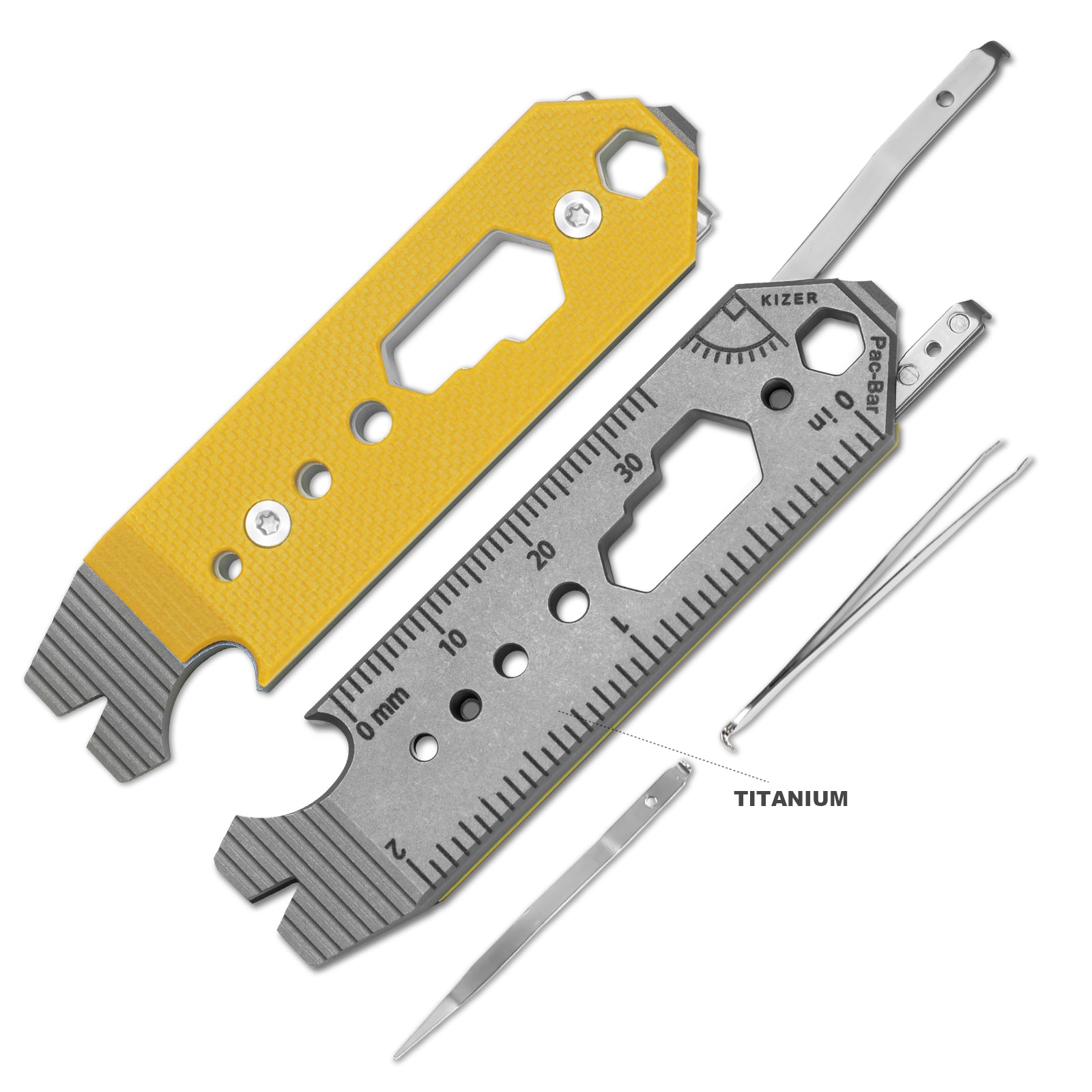 Kizer Titanium & G10 EDC Multi-Functional Tools Yellow Pac-Bar