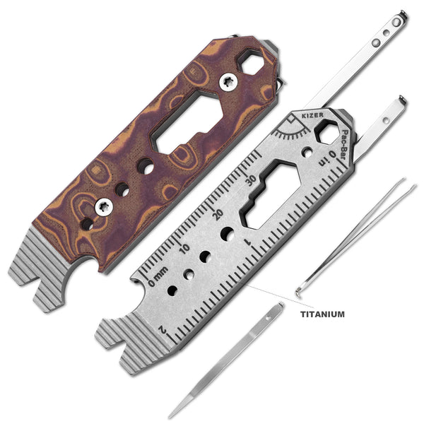 Kizer Titanium & Vortex Micarta EDC Multi-Functional Yellow & Brown Tools Pac-Bar