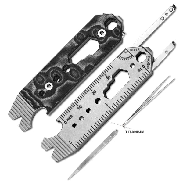Kizer Titanium & Vortex Micarta EDC Multi-Functional Black & Gray Tools Pac-Bar