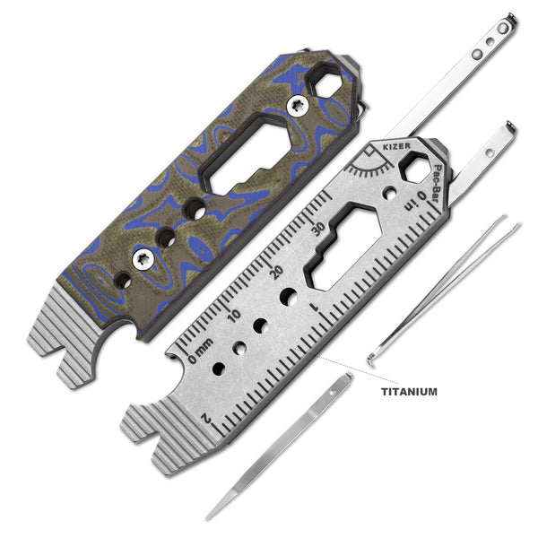 Kizer Titanium & Vortex Micarta EDC Multi-Functional Black & Brown & Blue Tools Pac-Bar