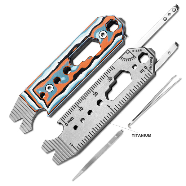 Kizer Titanium & Vortex Micarta EDC Multi-Functional Red & Green Tools Pac-Bar