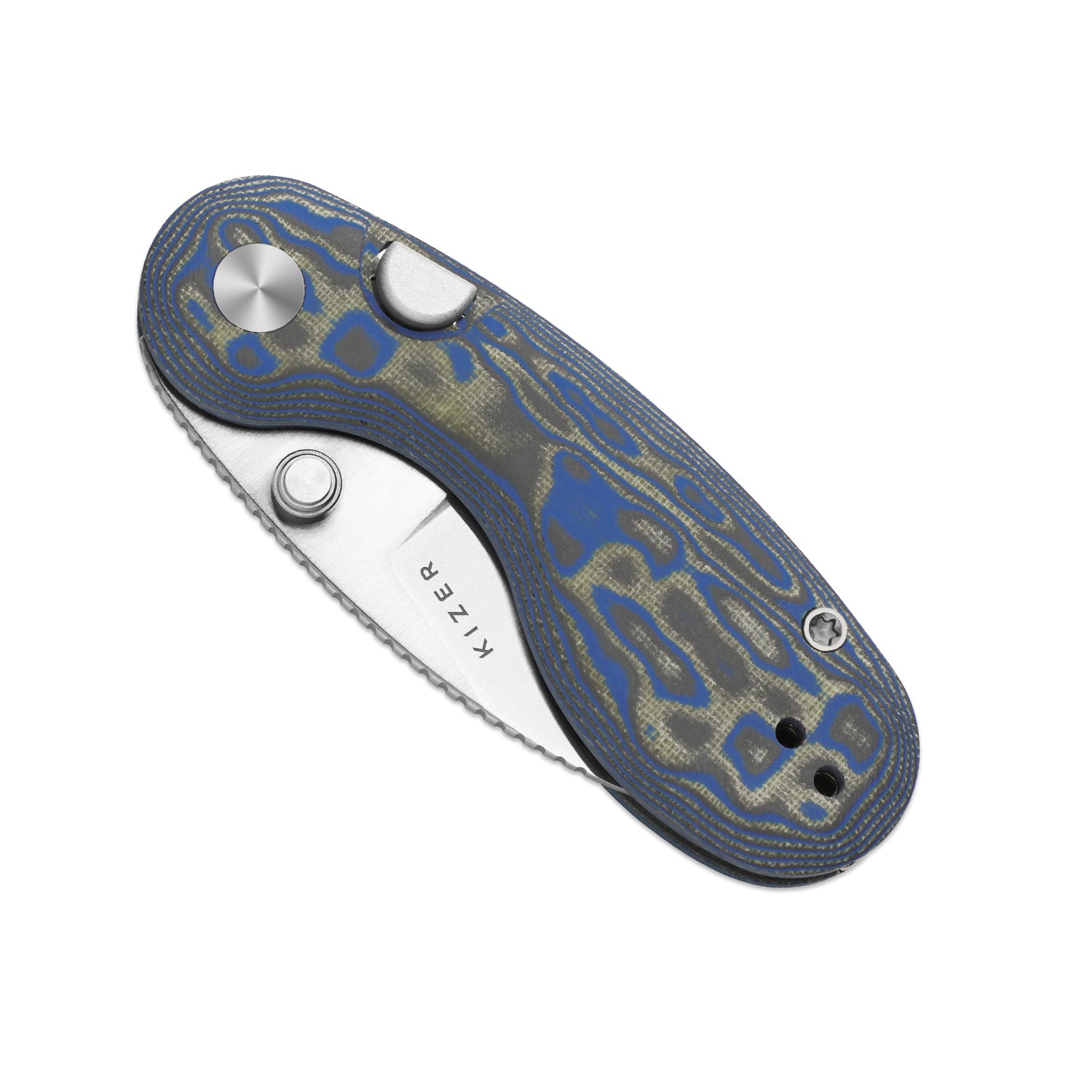 Microbe™ | Kizer Button Liner Lock™ | Micarta With Vortex Pattern | 14C28N | KizerV™ 2742A6