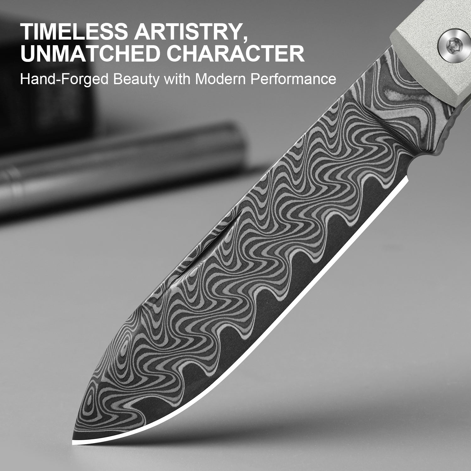 Trestle D 2.95 inch Damascus Aluminum & Leopardwood V3760A3-Kizer