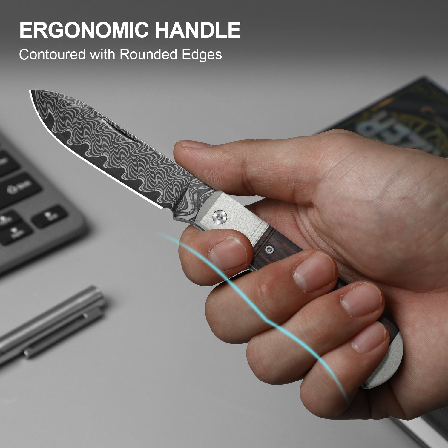 Trestle D | Acid-washed Damascus | Aluminum & Leopardwood | Slip Joint | KizerV™ 3760A3