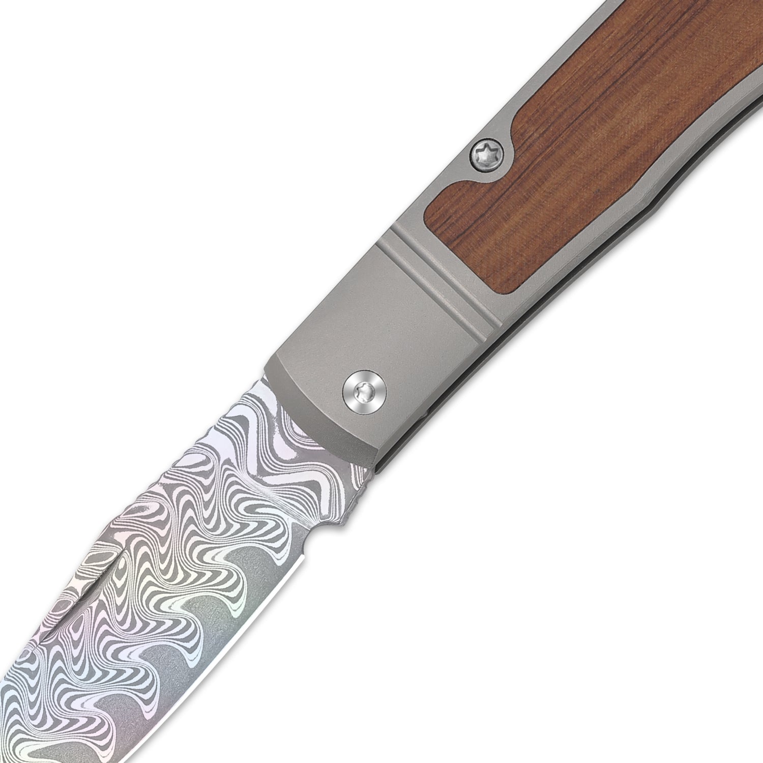 Trestle 2.89 Inch Damascus Titanium & Mkuruti Wood V3761A3-Kizer
