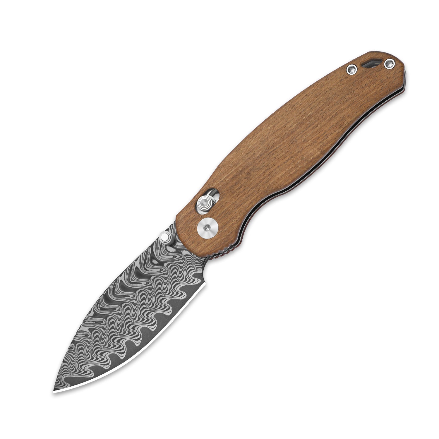 Phoca CD | Kizer Clutch Lock™ | Acid Damascus | Mkuruti Wood | KizerV™ 3781CDA3