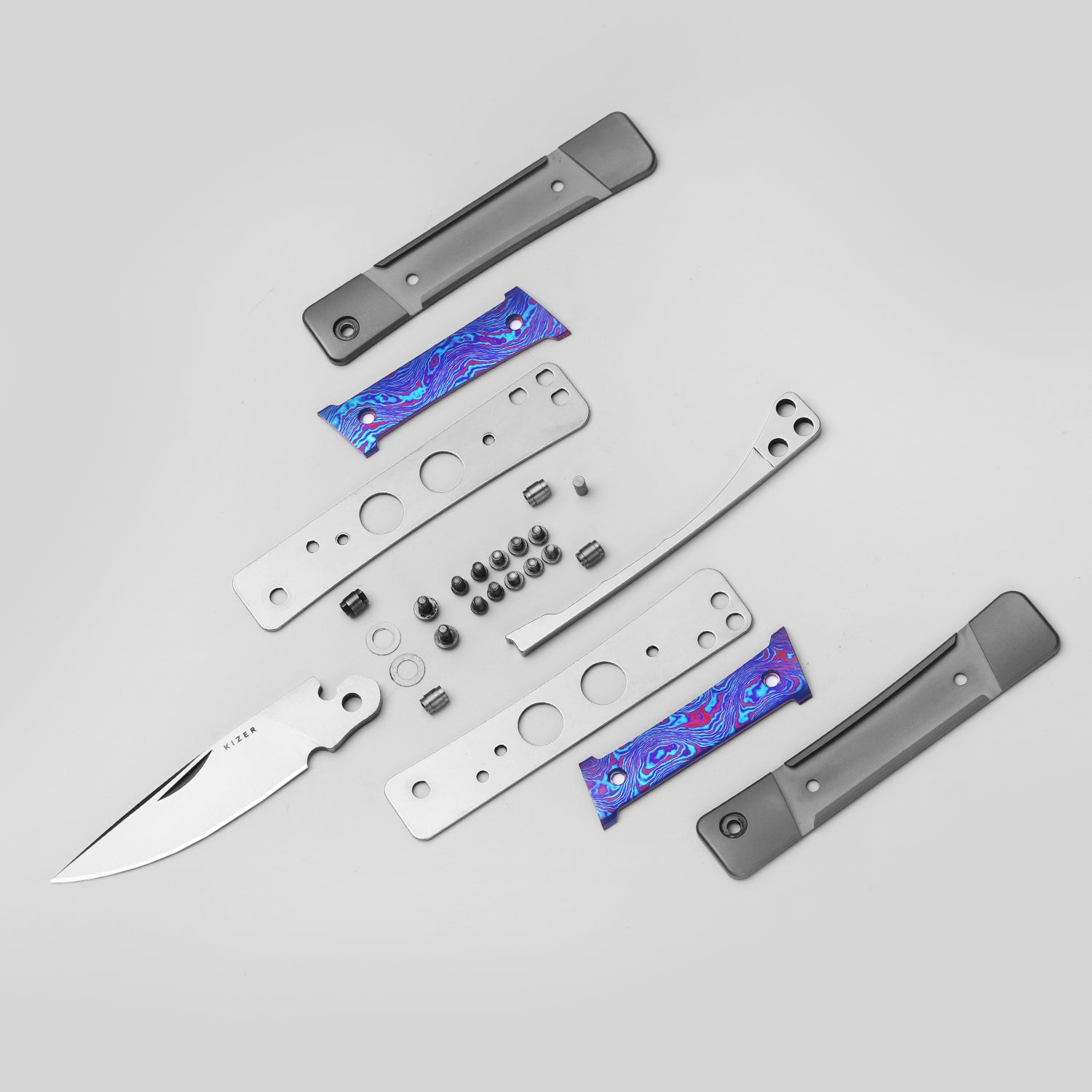 Little Grand 2.5 inch M390 Titanium & Titanium Damascus Ki2670A3-Kizer