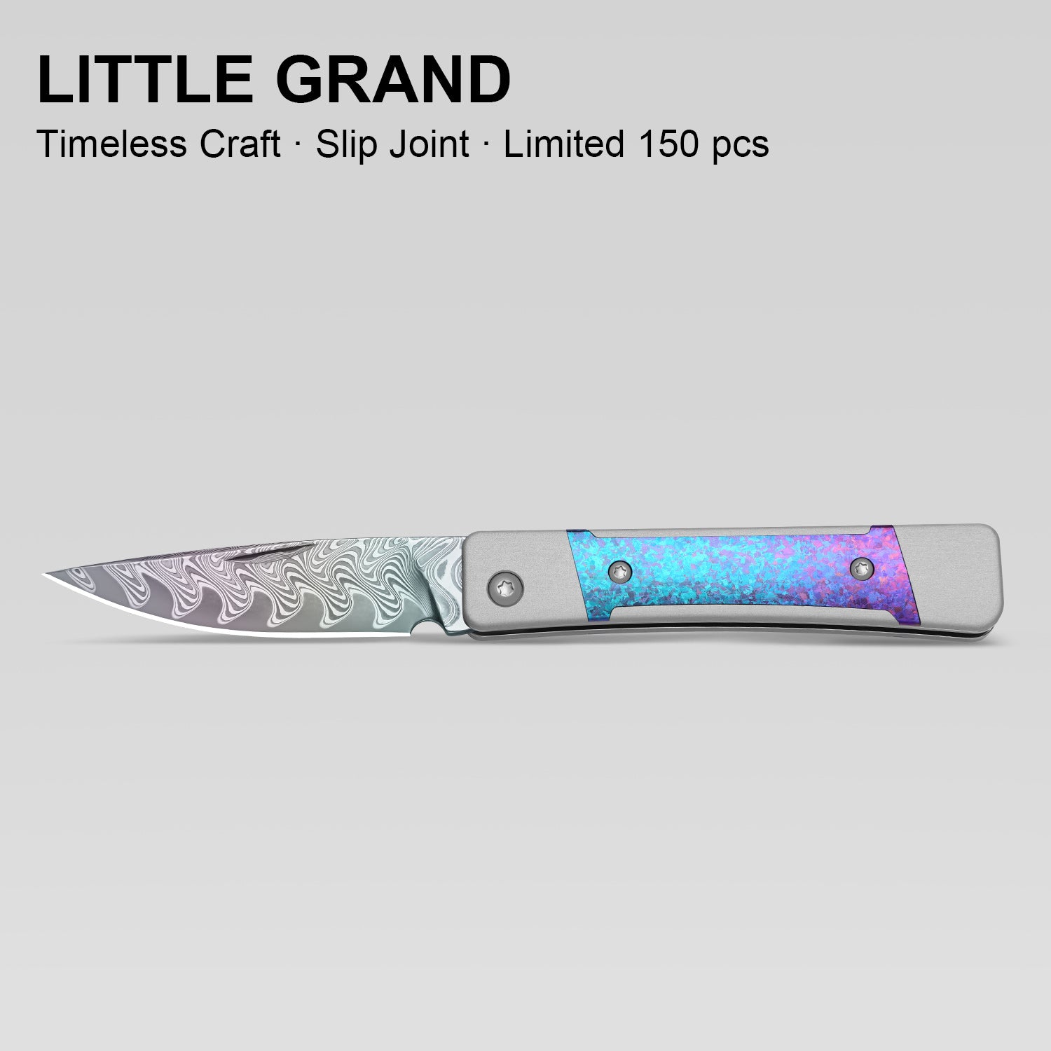 Little Grand 2.5 inch Rainbow Damascus Aluminum & Crystallized