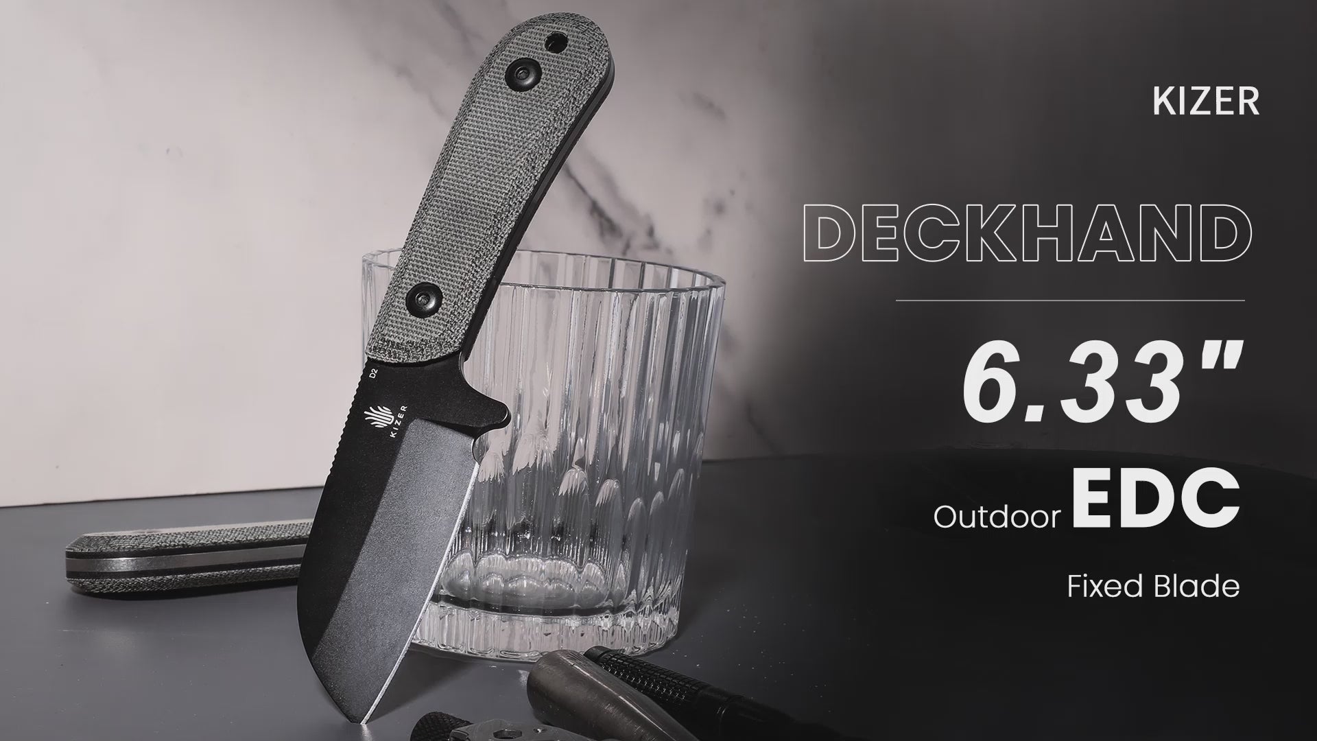 Kizer 2.94 inch Deckhand D2 Compact Fixed Blade G10+Micarta Handle