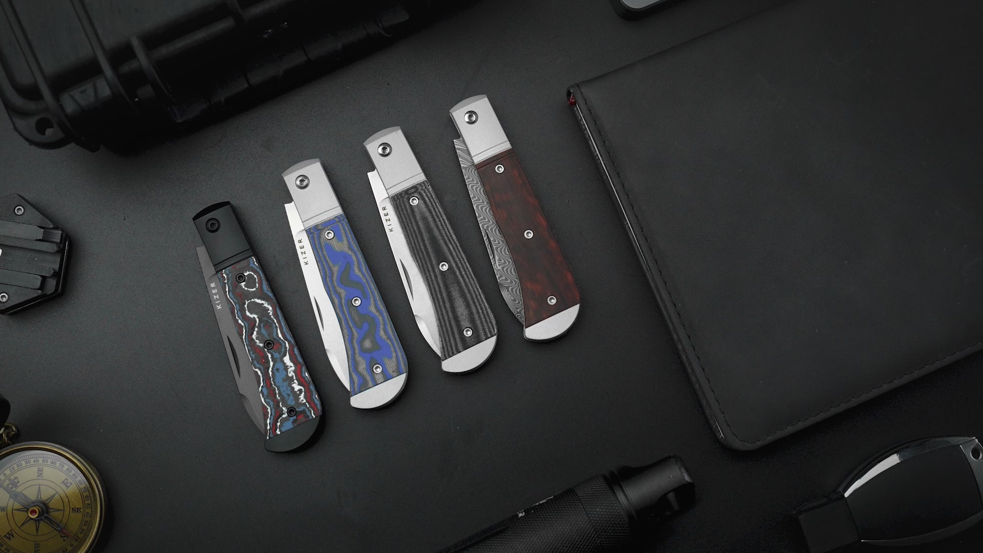 Trestle D 2.95 inch Damascus Aluminum & Leopardwood V3760A3-Kizer