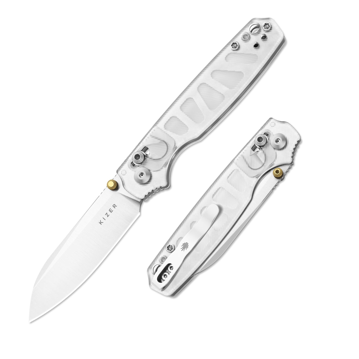 Pokiman CS | Kizer Clutch Lock™ |Sheepsfoot | Four-Finger Full Grip | Clear Acrylic | KizerV™ 3789A5