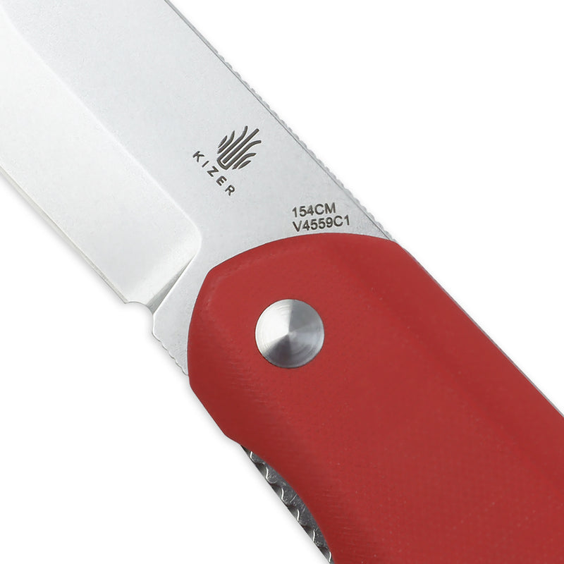 Kizer Michael Pretsch Comfort Liner Lock Knife Red G-10 V4559C1 (3.27" Stonewashed)