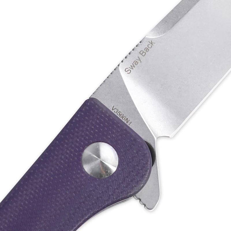 Kizer Swaggs Swayback Button Lock Knife Purple G-10 V3566N1 (2.99" SW)
