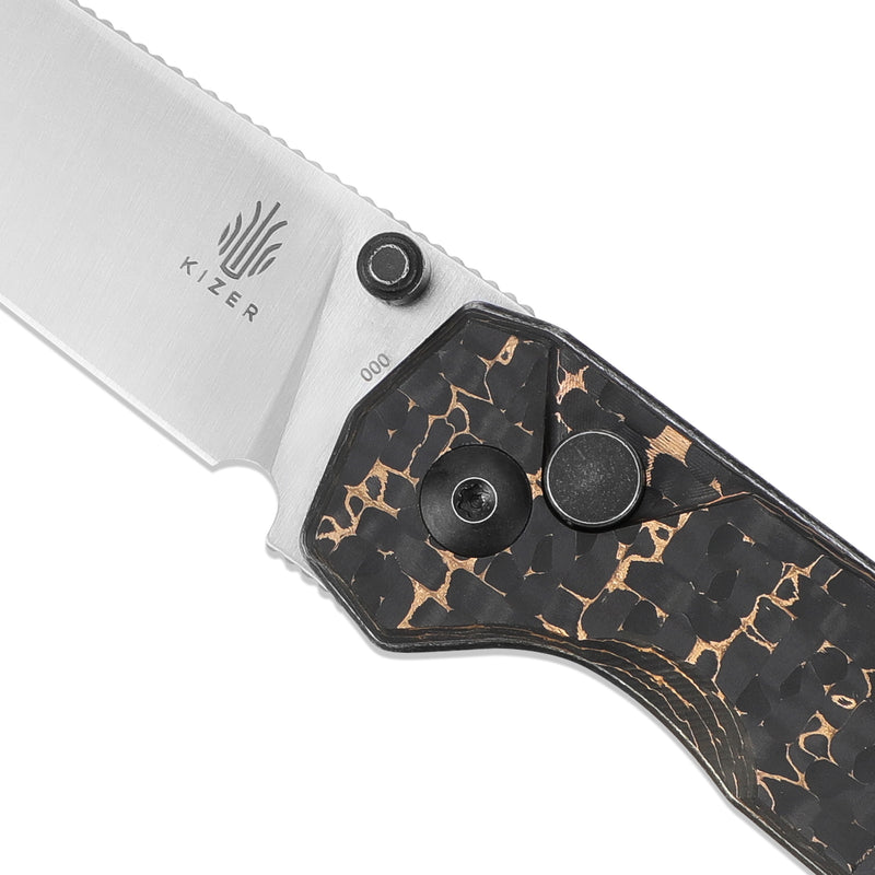 Kizer Begleiter2 20CV Blade Button Lock Knife Fatcarbon Handle Ki4458.2BA4 (3.39” Satin)